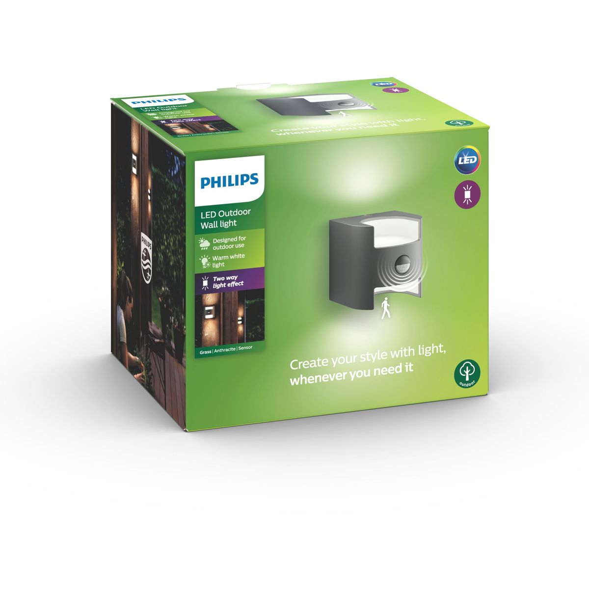 Philips - Grass IR wandlantaarn antraciet 2x4,5W