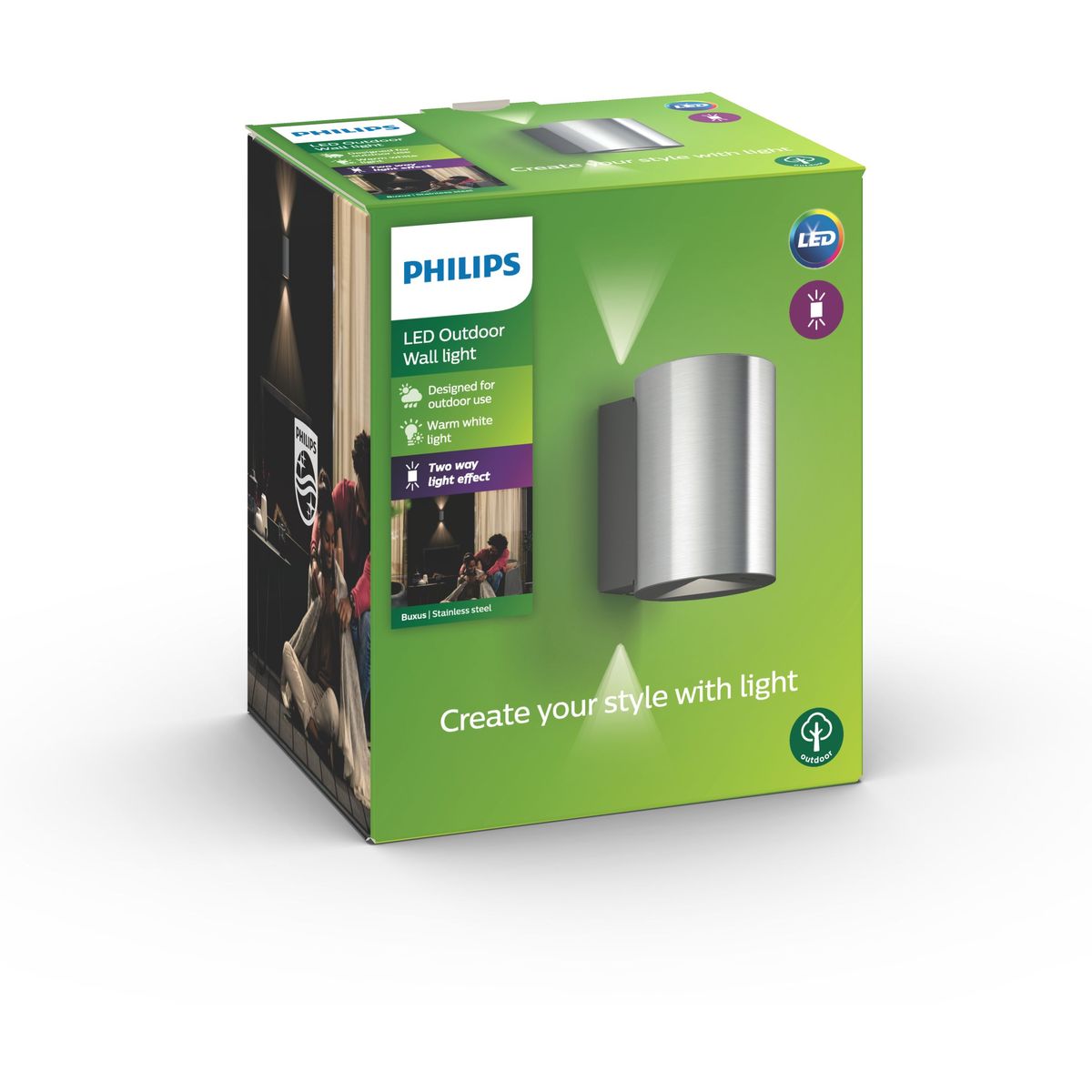 Philips - Buxus wandlantaarn RVS 2x4,5W SELV