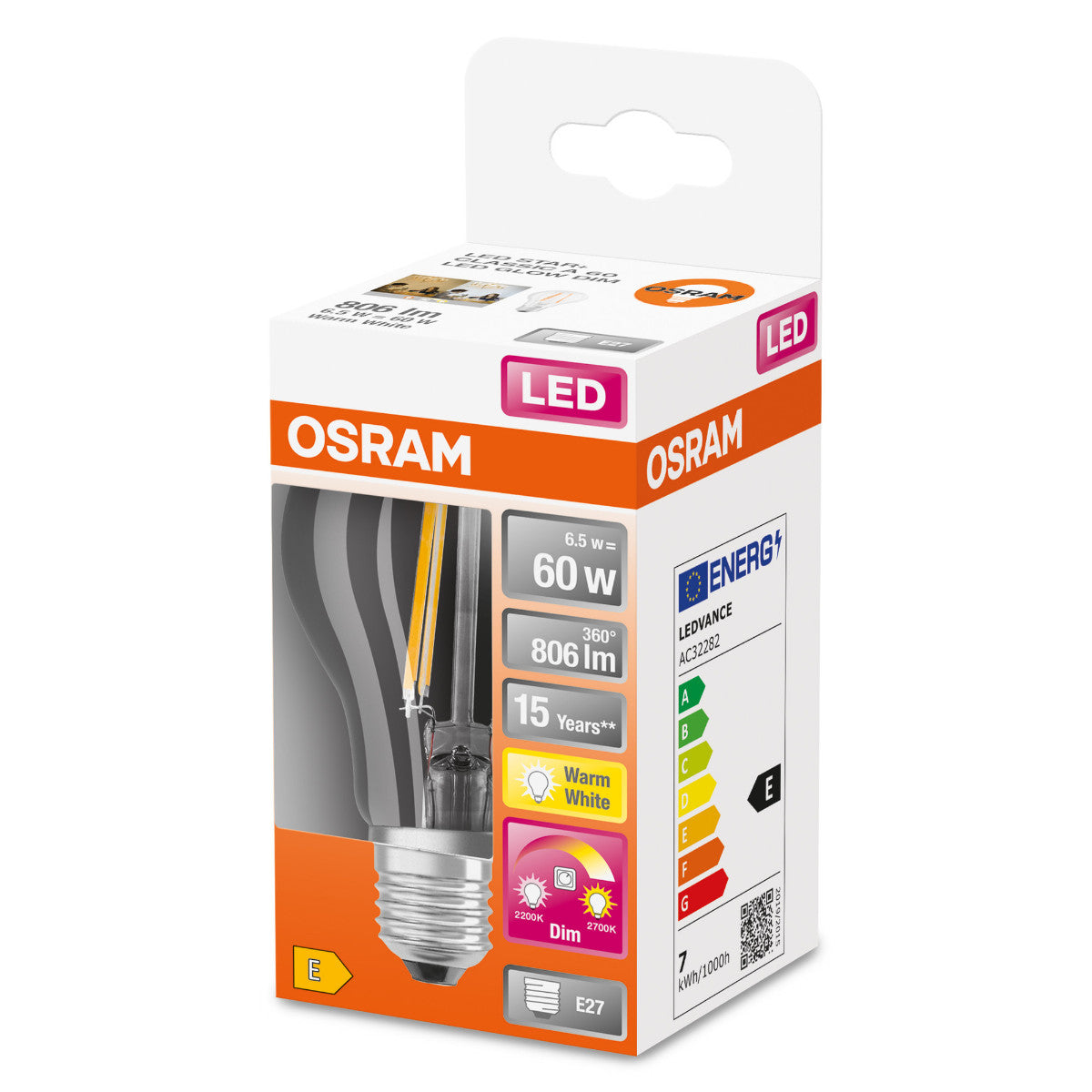 OSRAM LED-LAMPA RUND KLAR (60) E27 GLOWDIM