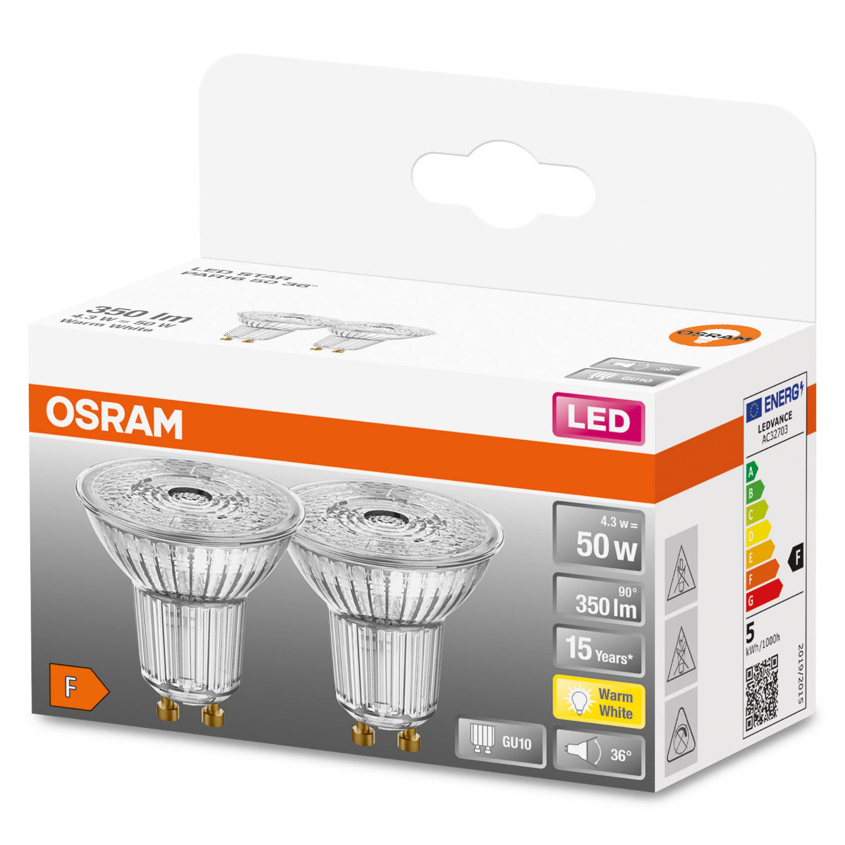 OSRAM LED-LAMPA REFLEKTOR MATT (50) GU10 2-P