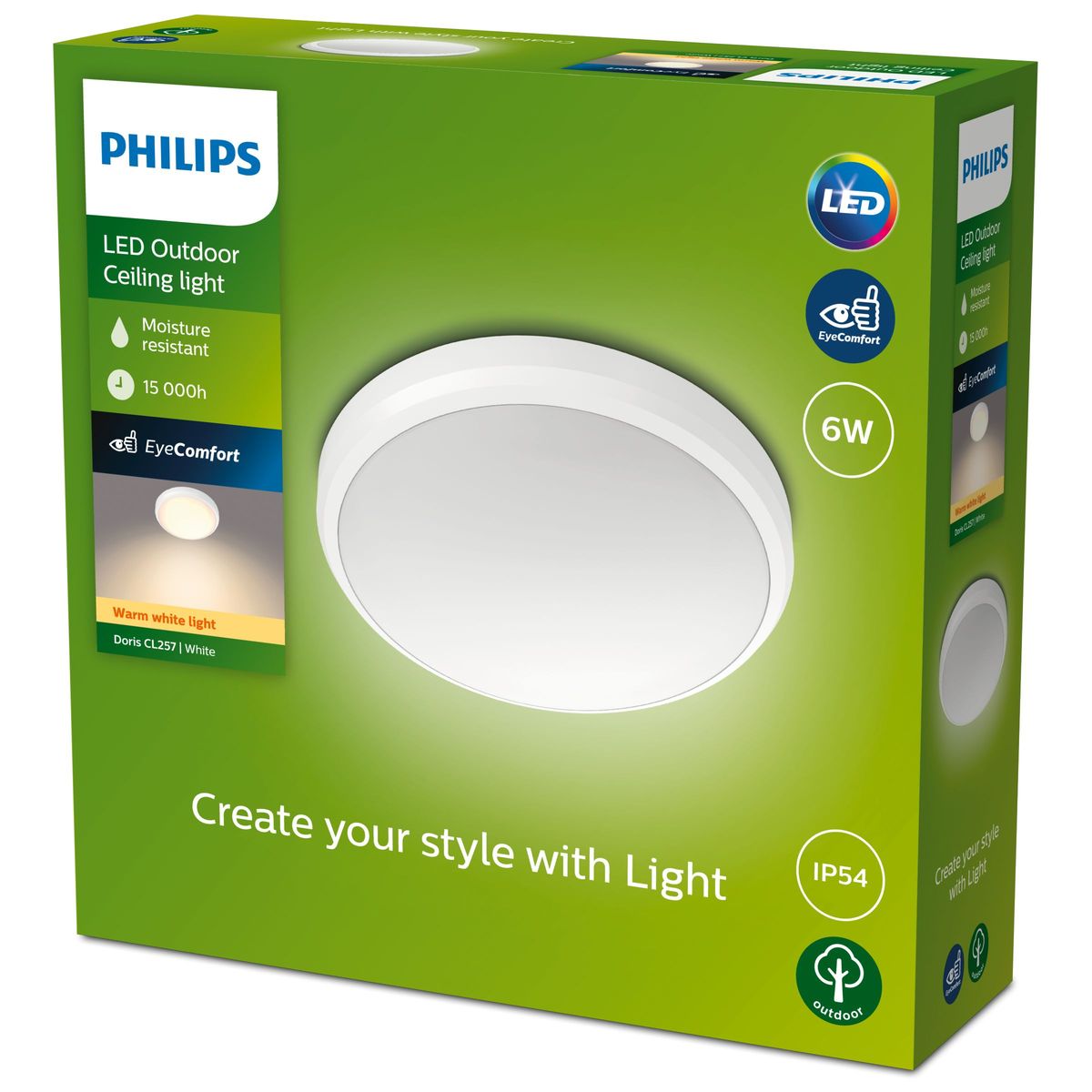 Philips - Doris Plafond 6W 27K Wit IP54 HV