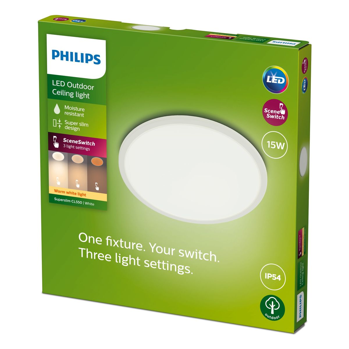 Philips - SuperSlim Plafond SSW 15W 27K Wit IP54