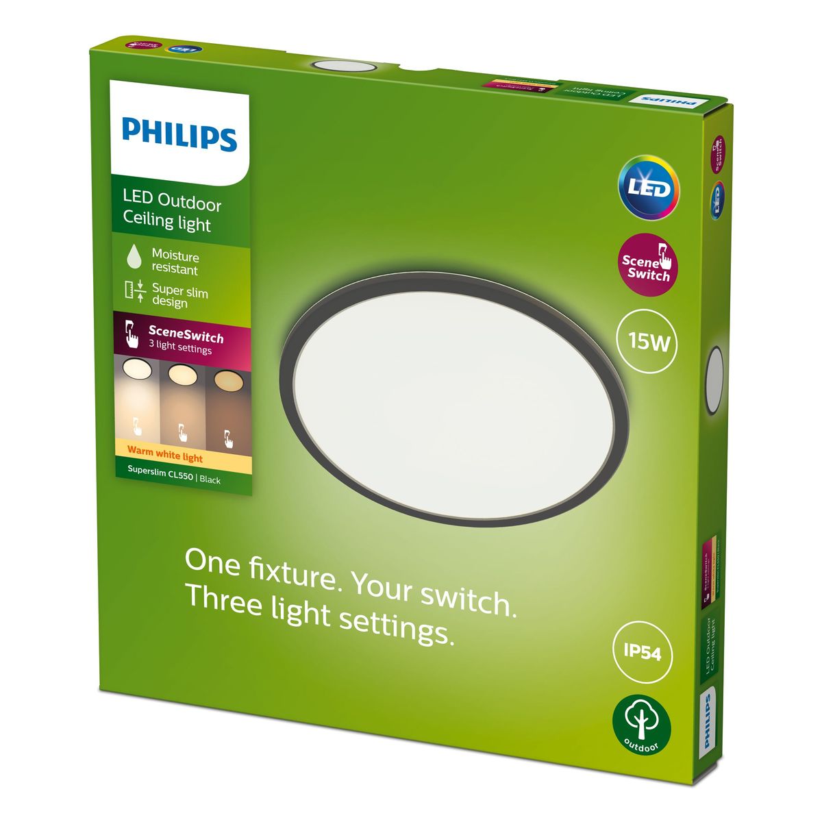 Philips - SuperSlim Plafond SSW 15W 27K Zwart IP54