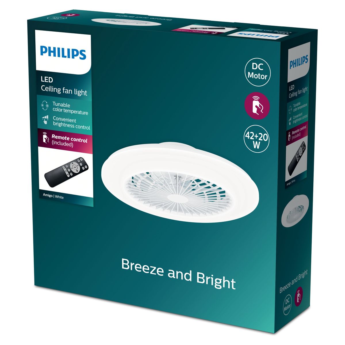 Philips - Amigo Platte Plafondventilator IR RD 20W+42W WH