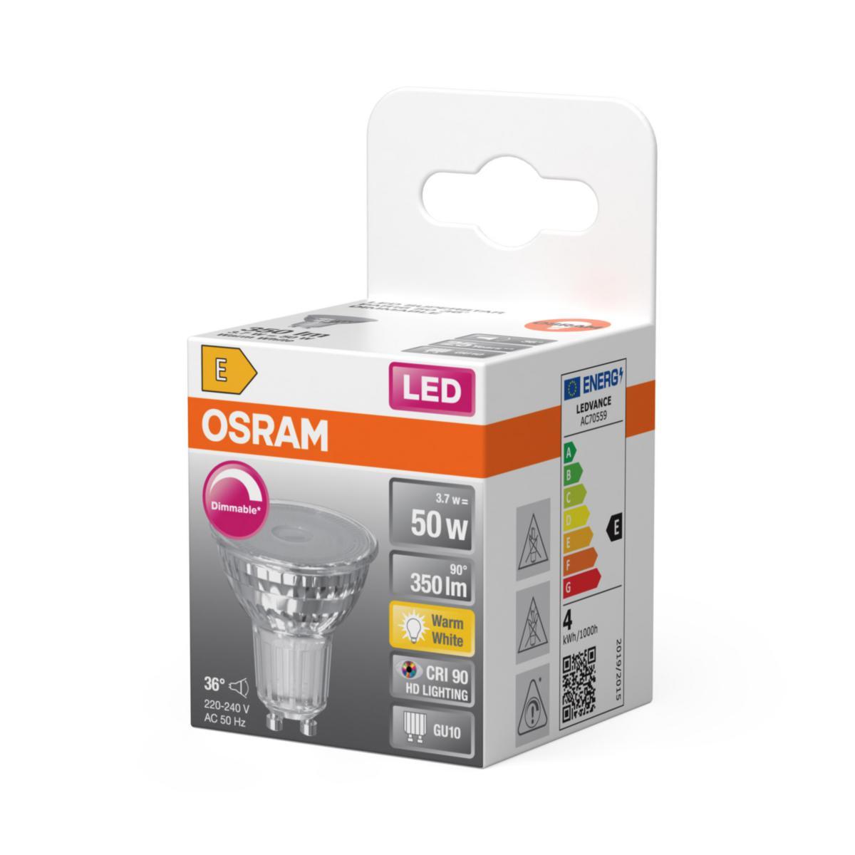 OSRAM LEDLAMP SUPERSTAR DIM 36° PAR16 350LM 3,7W 927 GU10
