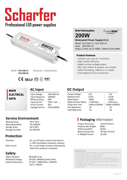 Transformator 230V AC till 12V DC 200W