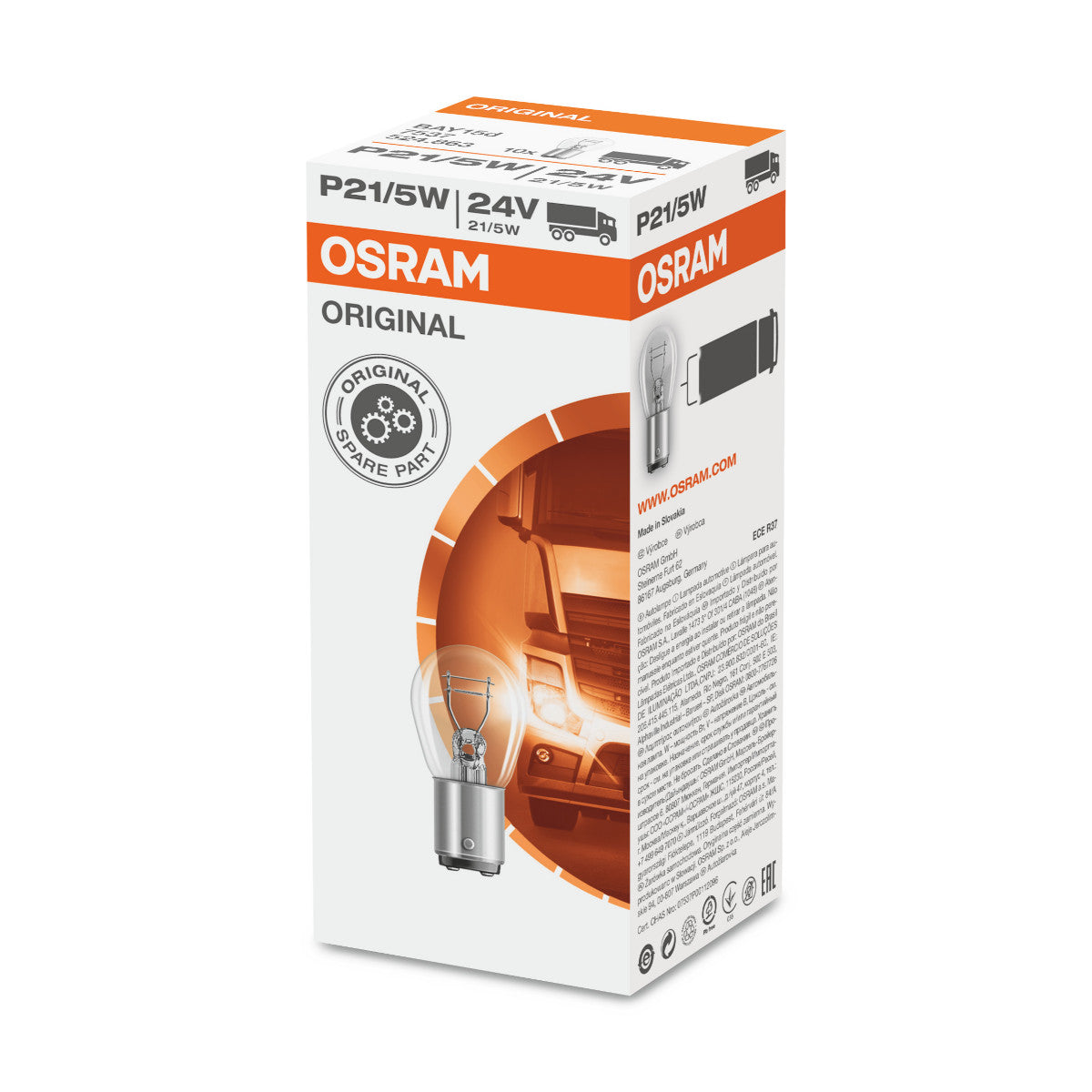 OSRAM ORIGINAL - METALEN BASIS - P21-5W Extra gloeilamp - BAY15d - 24V