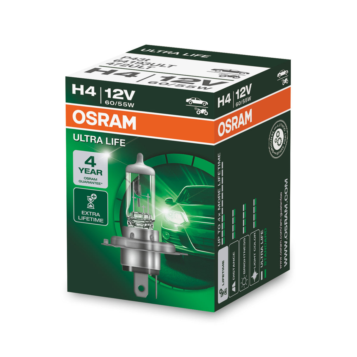 OSRAM ULTRA LIFE - H4 Halogeen koplamplamp - Vouwdoos