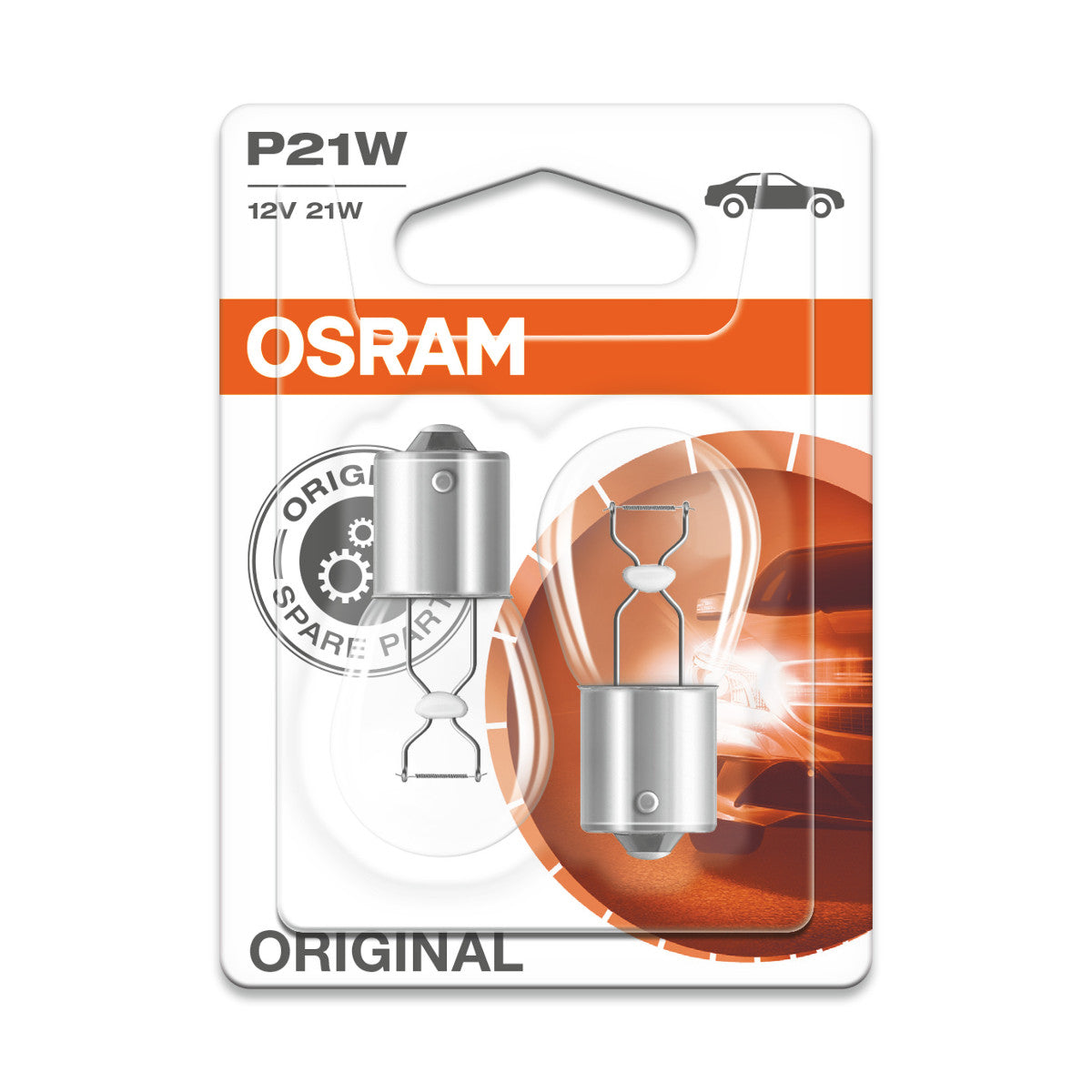 OSRAM ORIGINAL - METALEN BASIS - P21W Extra gloeilamp 2-pack