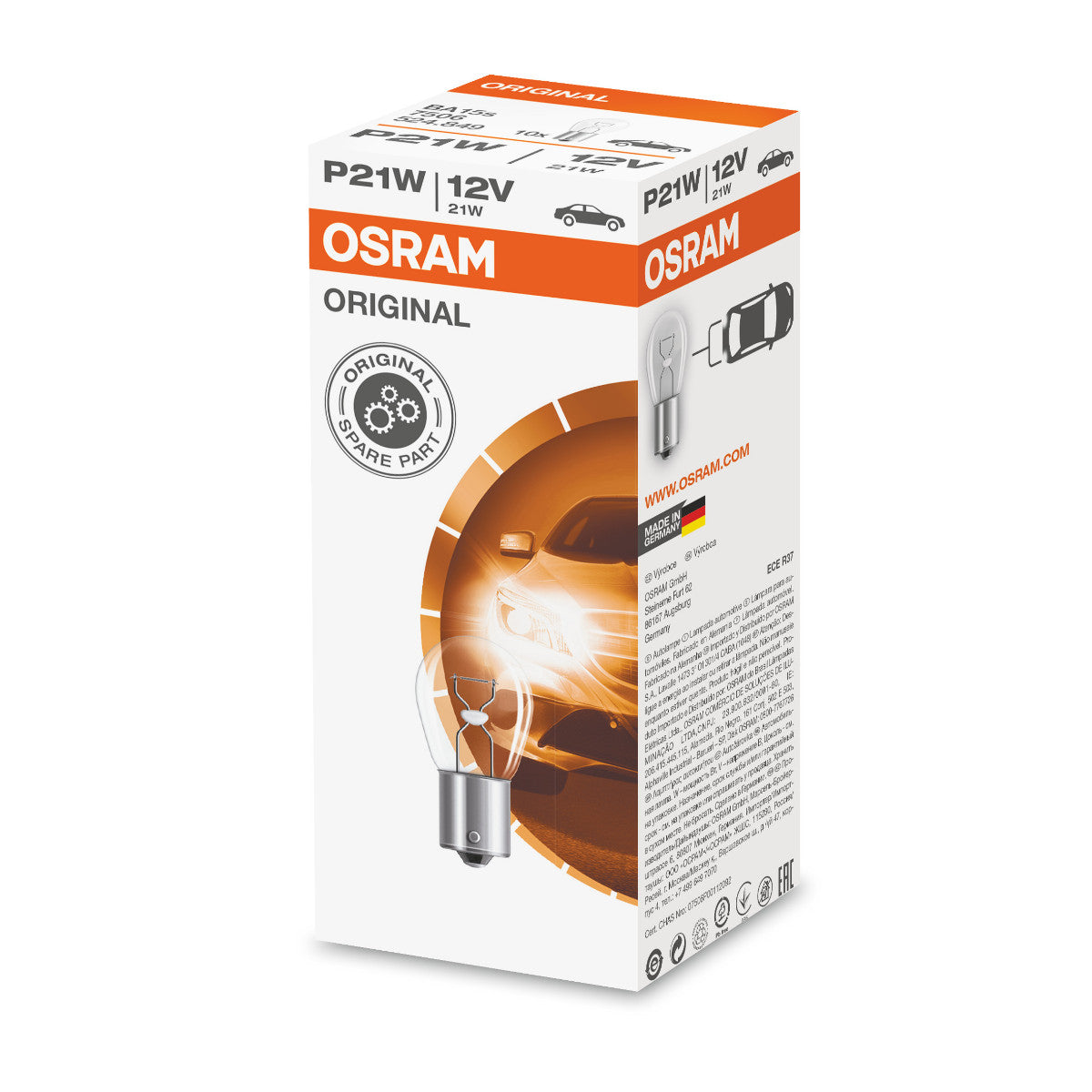 OSRAM ORIGINAL - METALEN BASIS - P21W - 12V Extra gloeilamp 1-pack